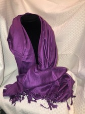 New 100 Pashmina Scarf/Shawl Bright Purple 76  x27 Plus 4  Fringe Both Ends