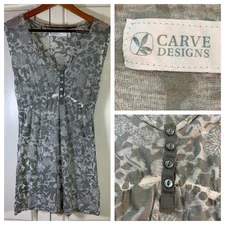 Carve Designs XS Floral Sleeveless Dress Tunic Casual Buttons Sheer READ STAIN