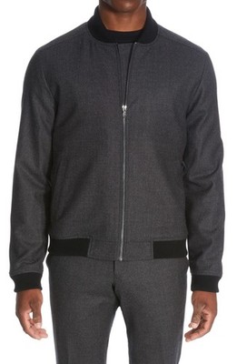 JACK VICTOR Dark Gray Black Houndstooth Bennett Stretch Wool Bomber Jacket 44 R