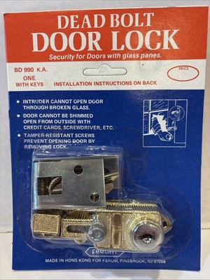 VINTAGE Dead Bolt Door Lock W/ Keys Security For Doors W/ Glass Panes Etc New