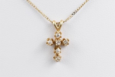 14k Gold Diamond Cross Pendant Necklace 15 in Chain Handmade Studio