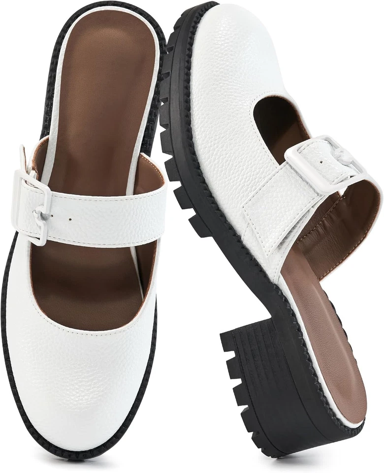 Zuecos elegantes Alicegana Mules para mujer: plataforma cómoda gruesa sin espalda... 