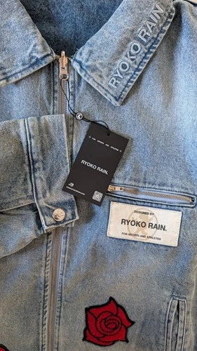 Ryoko Rain Reversible Rose Denim Work Jacket Faded Blue Embroidered Unisex XL image 4