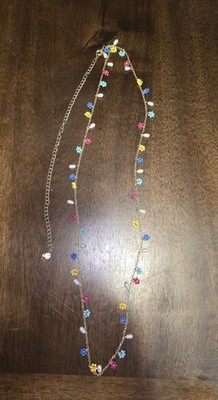 Cracker Barrel Necklace Gold with Flowers and Rhinestones