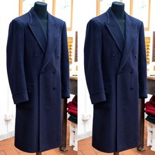 Wool Men's Long Overcoats Formal Double Breasted Peak Lapel Outdoor Coats