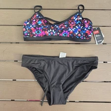 TYR Women's Black  Meso Trinityfit Top &  Solid Black Bikini Sz XL New 