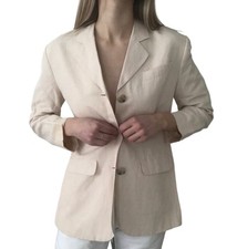 Talbots Beige Linen Blend Blazer Jacket 2 Button Close, Notch Collar Size 6 EUC
