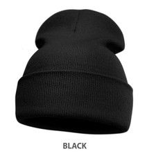 Plain Blank Solid Cuffed Knit Beanie Toque Hat Winter Thick Skully Cold Black