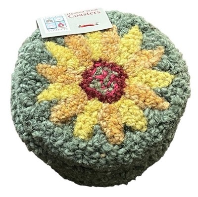 Chandler 4 Corners Sunflower Hand Hooked Wool 5  Coaster Set of 4 NWT