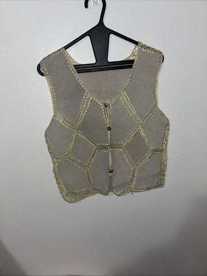 Suede Patchwork Crochet Waistcoat Tan and Gold Women s Size Medium