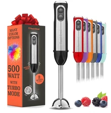 Powerful Immersion Blender, Electric Hand Blender 500 Watt Turbo Mode Detachable