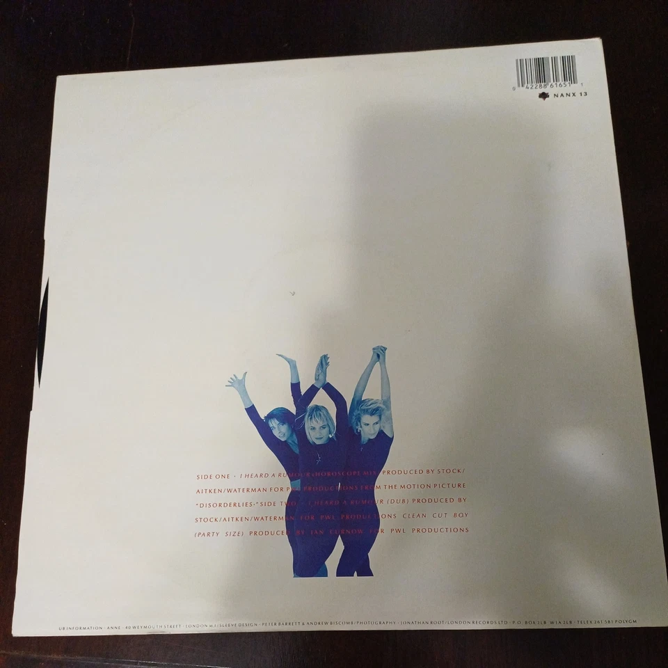 Bananarama - I Heard A Rumour - 12" Vinyl Single - Cat# NANX13, photo 2 of 2