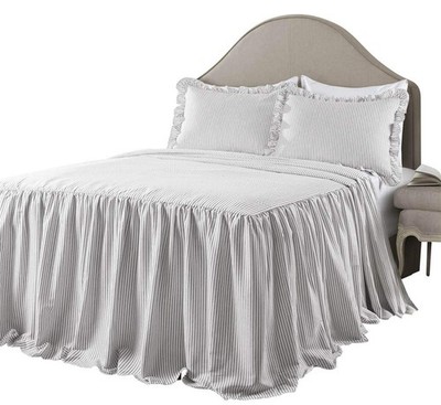 Lush Décor Ticking Stripe Bedspread Gray Vintage Chic Farmhouse Style Lightweigh
