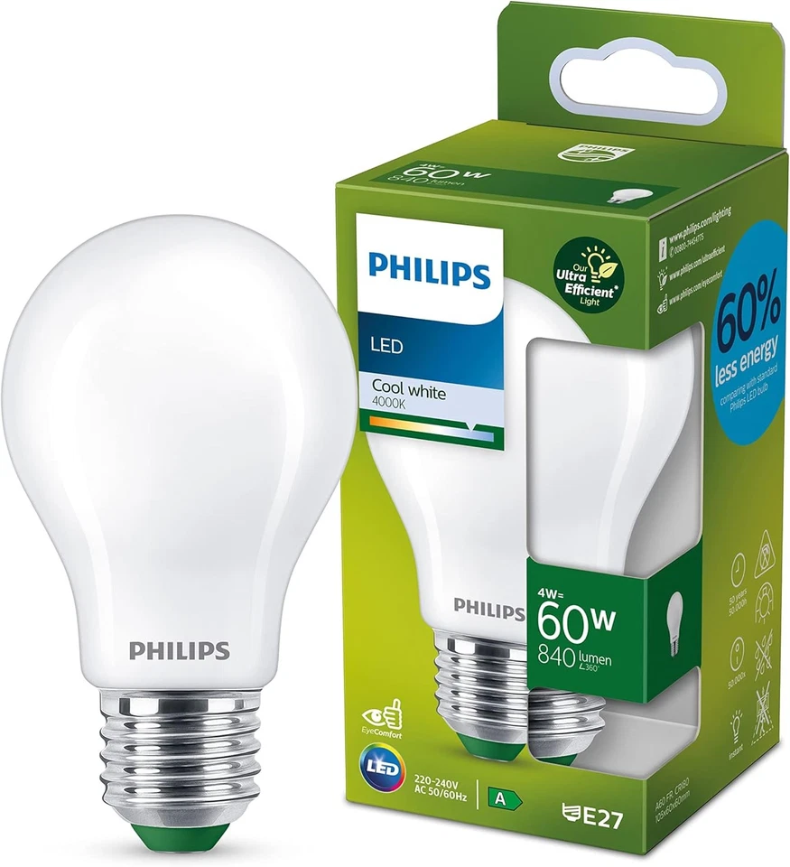 Philips LED Lampadina Goccia Vetro Smerigliato Classe A, 60W, E27, Luce Bianca F - Immagine 2 di 4