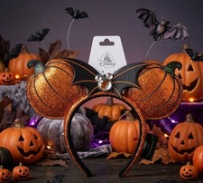 NWT 2026 Disney DVC Halloween Shimmer Pumpkin Vacation Club Minnie Ears Headband