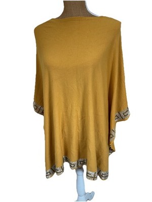 Lagenlook Senf Poncho One Size Azteken Glitzer Muster