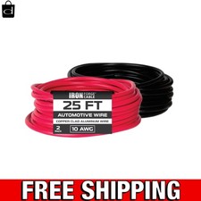 10 Gauge Wire 25FT Each, Red/Black , Low Voltage Primary Automotive or Ground C