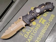 USMC Marine Corps Black Spring Assisted Opening Tactical Rescue EDC Pocket Knife
