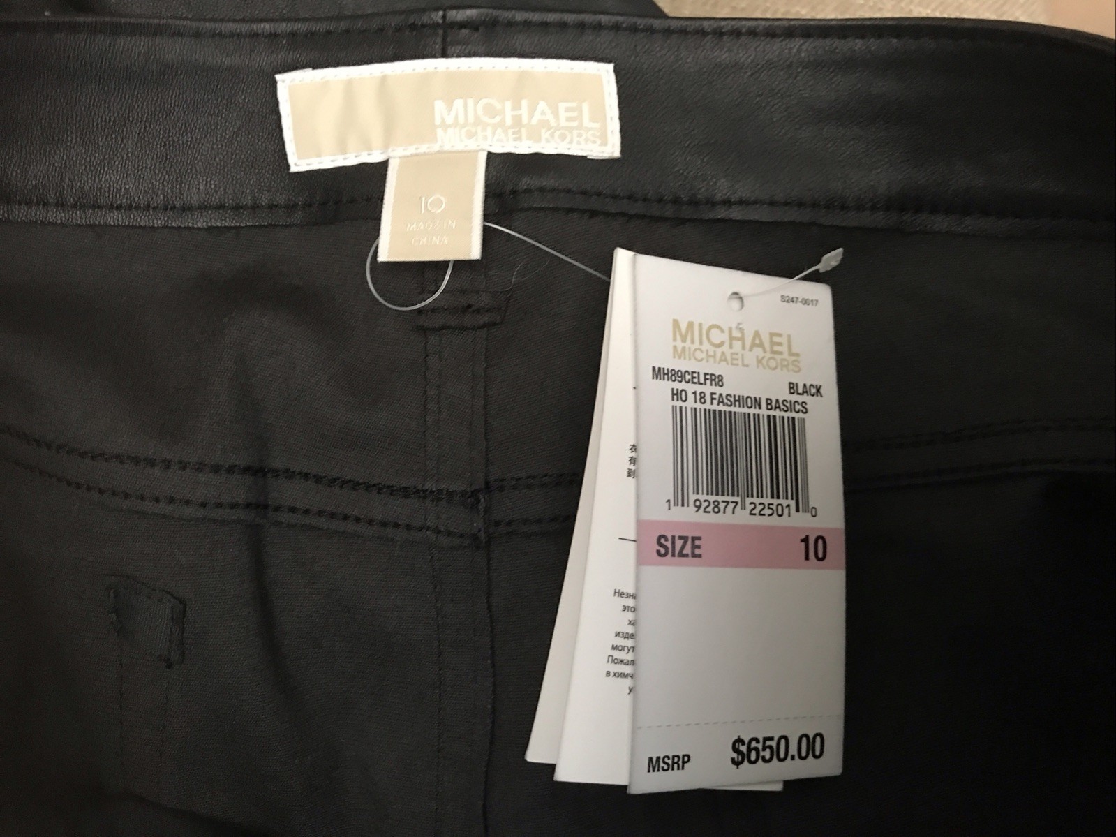 Michael Kors Izzy Lambskin Cropped Straight Pants Black Leather Size 10 NWT image 3