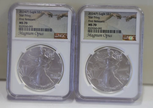 (2) 2024 US Silver Eagle $1 NGC MS70.