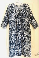Michael Kors Dress Womens Large L Blue White Abstract Batik Crackle Midi Lace Up