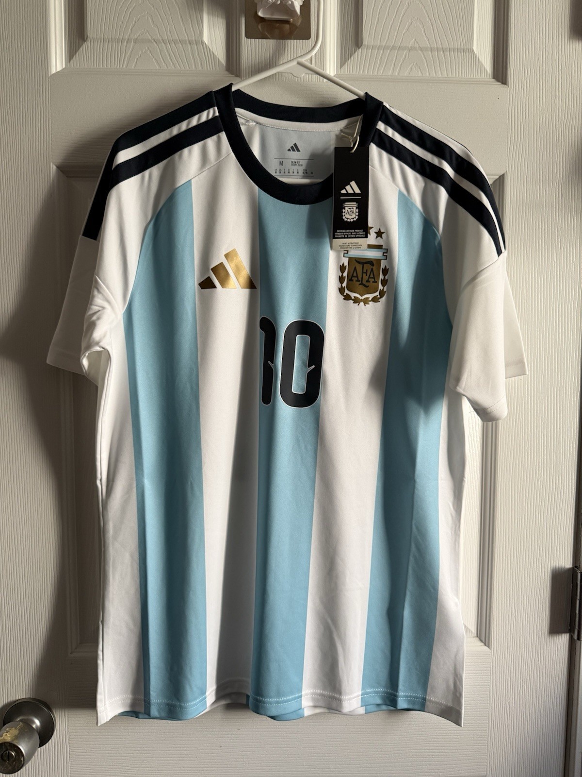 Adidas Argentina Messi 10 Home Jersey White Ice Blue KT0387 Mens Medium