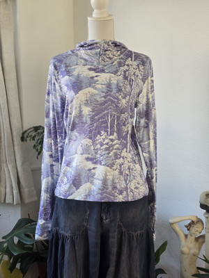 Free People Movement Misty Morning bedrucktes Lagenlook-Top blau Größe L UVP 78 £ neu mit Etikett