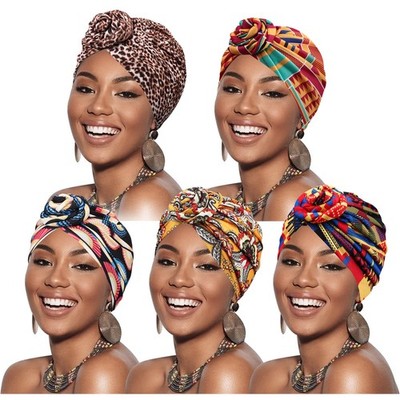 DRESHOW 5 Pack Knotted Headwraps One Size, 5 Donuts: Flower Printed Ba