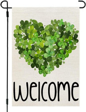 St Patricks Day Garden Flag Shamrocks Heart 12X18 Inch Double Sided for outside