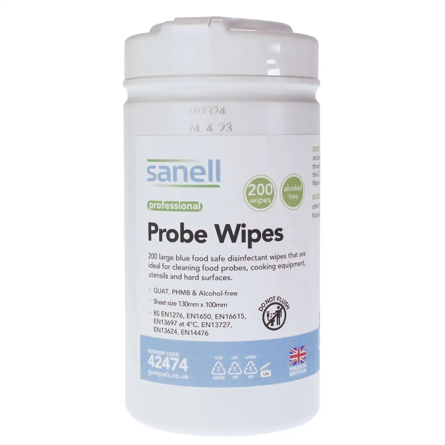 Food Probe Wipes Anti bacterial Thermometer Cleaners Tub of 200 Sheets 120x100mm