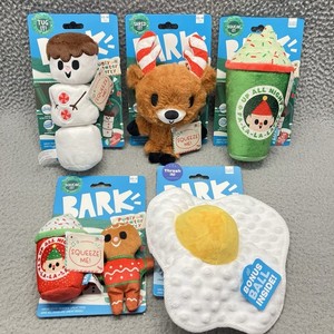 Lot Of 5 BARK Dog Plush Toys Squeeze Tug Pull Egg Latte S'moreman Reindeer