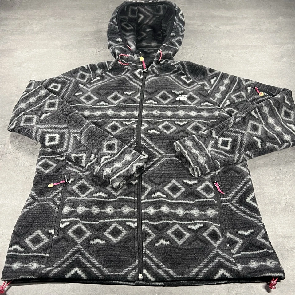 New Balance Jacket Women L Black Gray Aztec Fleece Tech Gorpcore Full Zip Up - Image 2 of 4