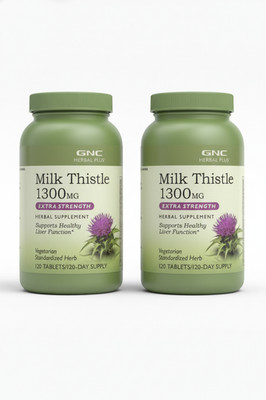 2 PACK - GNC Herbal Plus Milk Thistle 1300mg Extra Strength 120 EXP 09/27