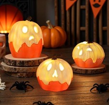 Halloween Decorations,Light up Ghost Pumpkin Decorations Set of 3,Cute Halloween