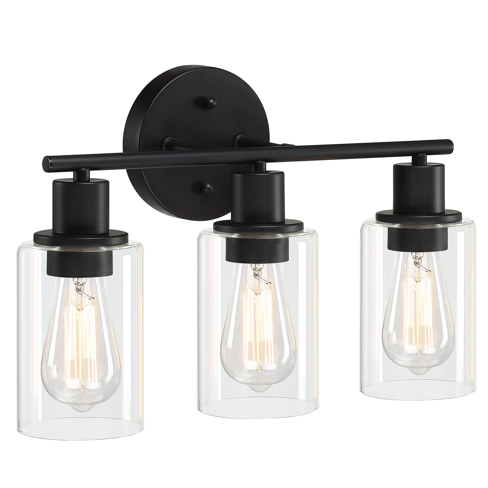 Pia Ricco Bathroom Vanity Light Fixtures, 3-Light Black Vanity Lights with Cl...