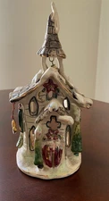 Blue Sky Heather Goldminc Holiday Village Church Candle Tea Light Holder