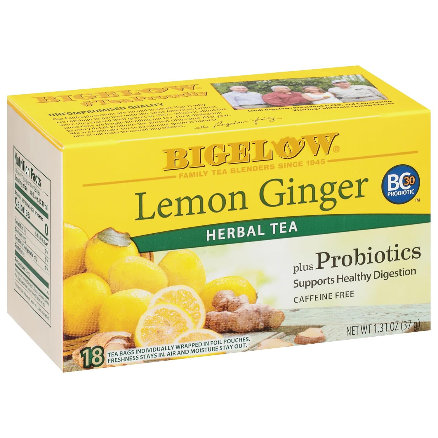 Lemon Ginger Plus Probiotics Herbal Tea Caffeine Free 108 Tea Bags