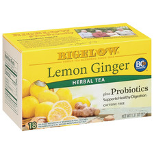 Bigelow Tea Lemon Ginger plus Probiotics Herbal Tea Caffeine Free 108 Tea Bags