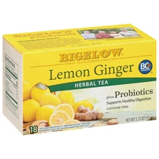 Bigelow Tea Lemon Ginger plus Probiotics Herbal Tea Caffeine Free 108 Tea Bags