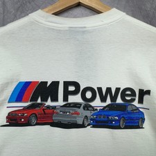 Vintage BMW Shirt Men's Medium White M Power Car Promo Graphic Tee 00s 3953