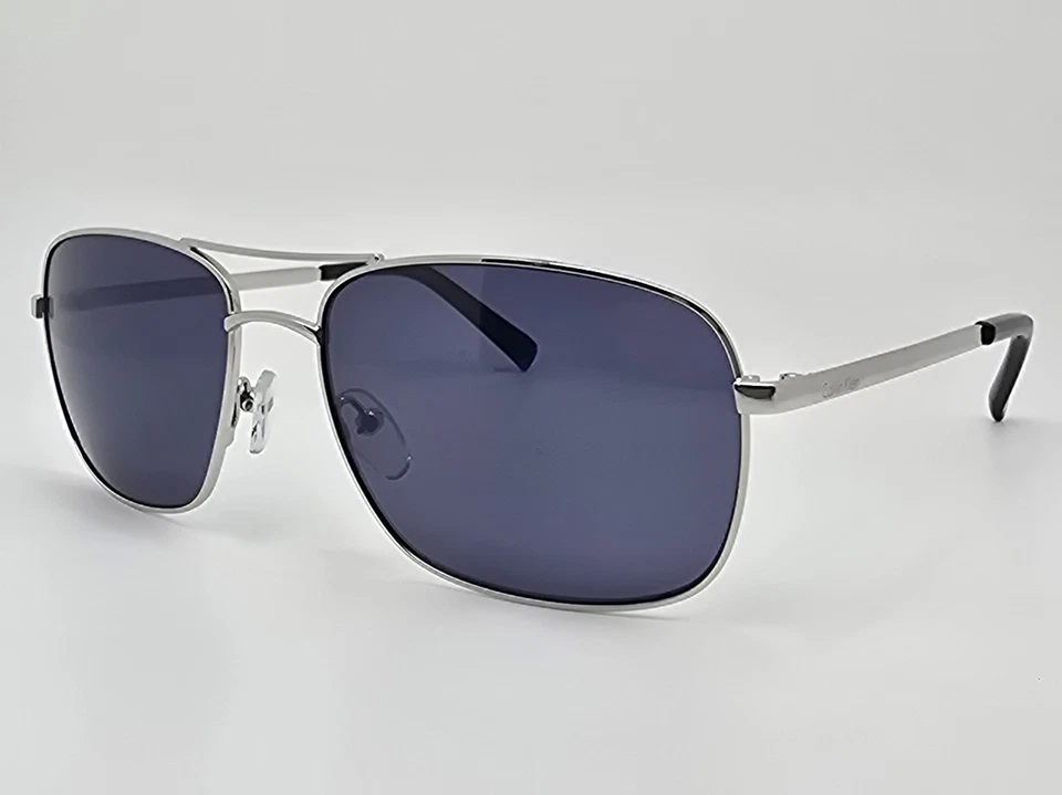 Calvin Klein R163S 045 Silver Frame Dark Blue Lens Aviator Sunglasses w/ Case - Image 3 of 4