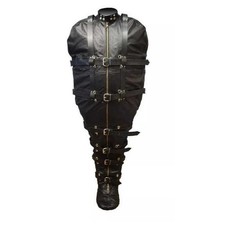 Heavy Duty Black Leather Straitjacket Sleep Sack Full Body Bondage BDSM Restrain