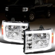 Pair Chrome LED Running Tube Headlights for 07-13 GMC Sierra 1500 2500HD 3500HD