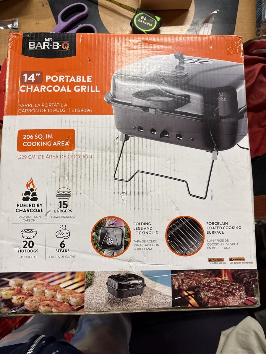 Mr. Bar-B-Q 14” Portable Charcoal grill 206sq in Black/Porcelain