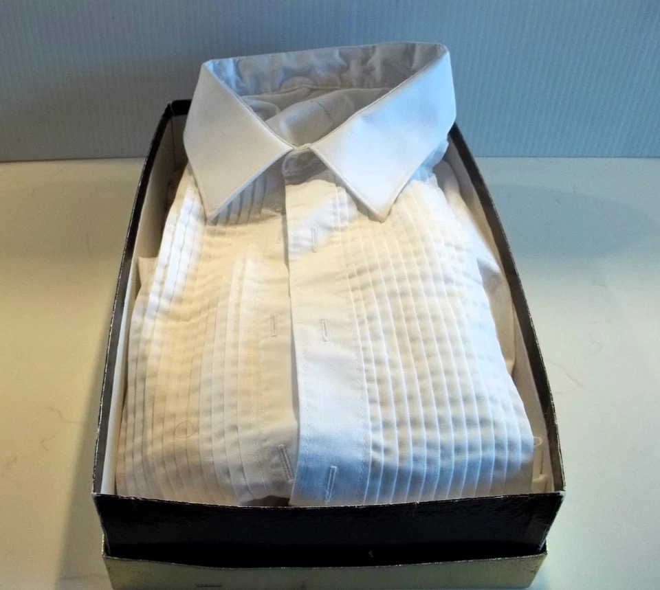 Camisa de esmoquin plisada vintage After Six 17 1/2 34 blanca, con gemelos, tachuelas Foto 2 de 4