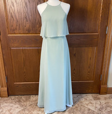 Azazie Rosella Dress A6 Pale GREEN Flowy Chiffon Spring Bridesmaid Slit Wedding