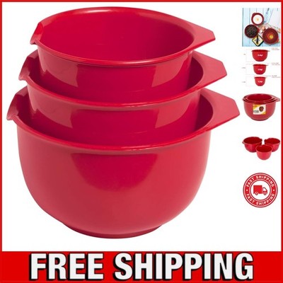 3-Piece Red Mixing Bowl Set with Pour Spouts - Perfect for Baking and Cooking