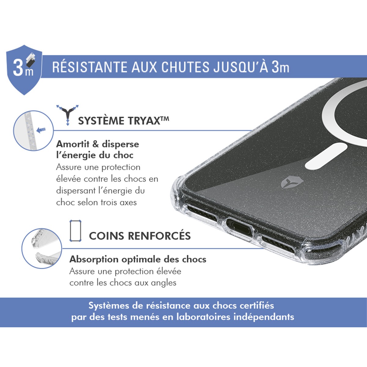 Coque iPhone 13 renforcée Tryax transparente à paillettes - 3