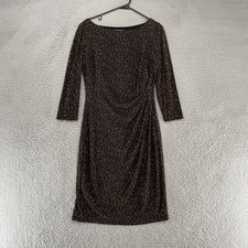 Lauren Ralph Lauren Dress Womens 8 Leopard Animal Print Ruched Sheath Midi
