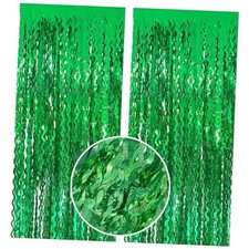 Tinsel Foil Fringe Curtains Wavy Backdrop for Parties Sparkle 2 Pack Green
